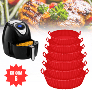 Kit 6 Forma de Silicone para Fritadeira Air Fryer com Alça Antiaderente Cozinha